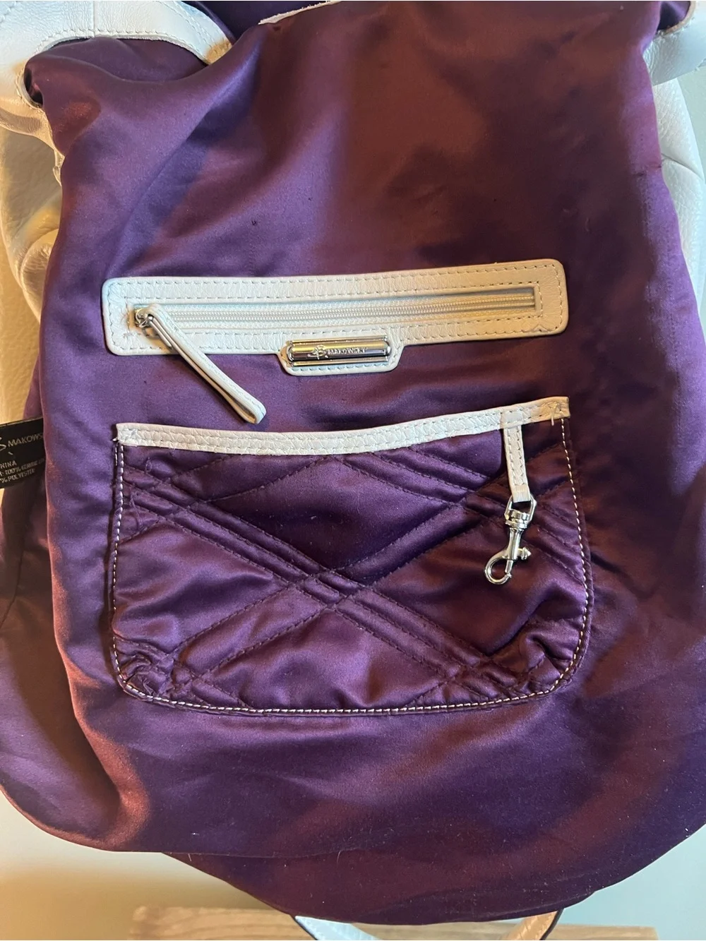 b. makowsky Cream Leather Satchel with Turn-Lock Hardware